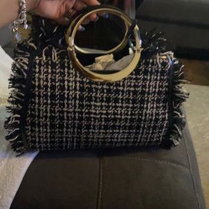 Beautiful textured woven tote with gold accents